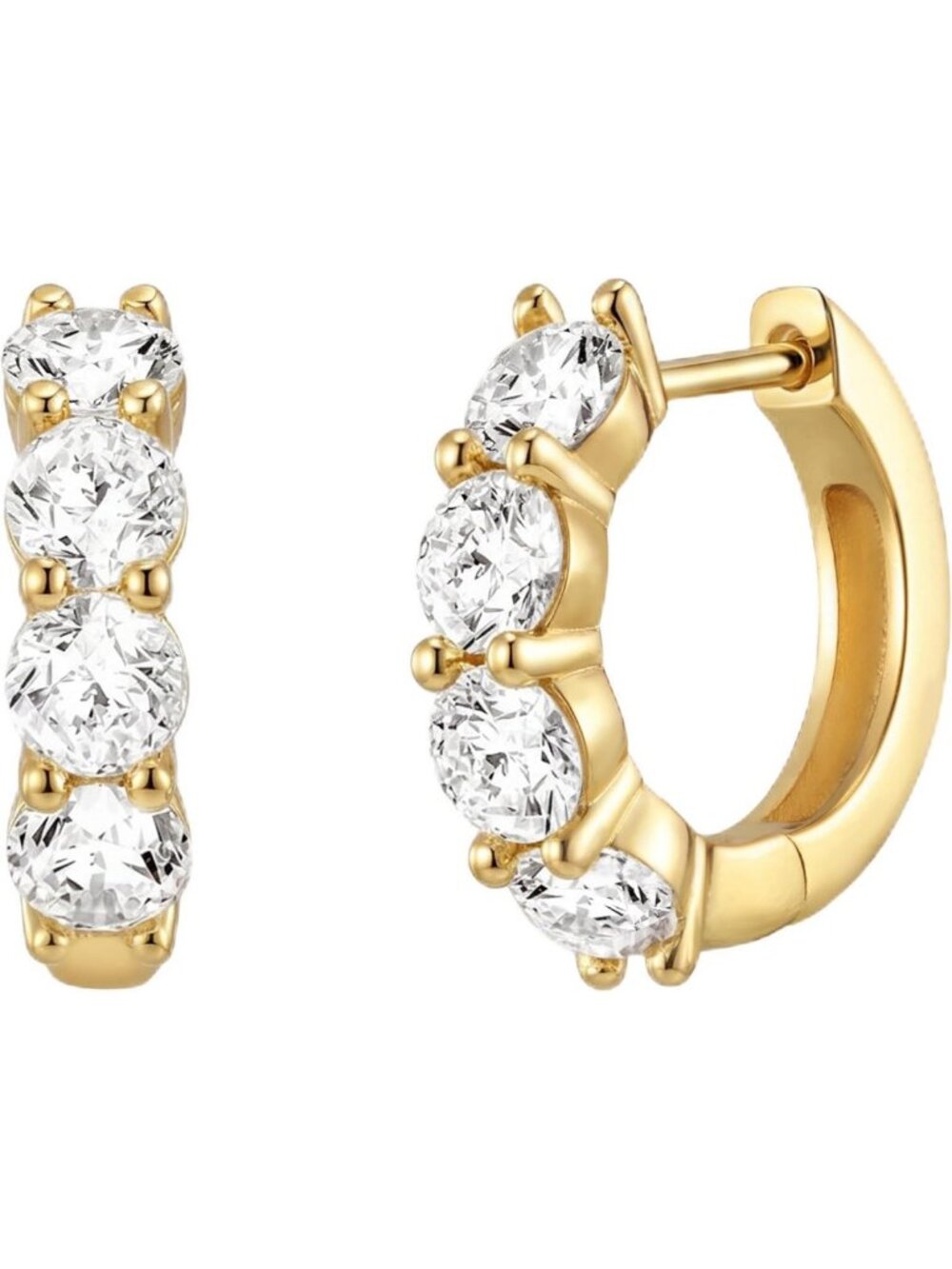 14K Gold Plated Sterling Silver Pave Cubic Zirconia Hoop Huggie Earrings for
